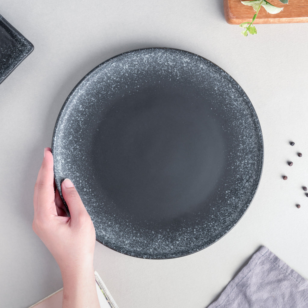 Galaxy Stone Pottery Dinner Plate Black White 10 Inch Nestasia