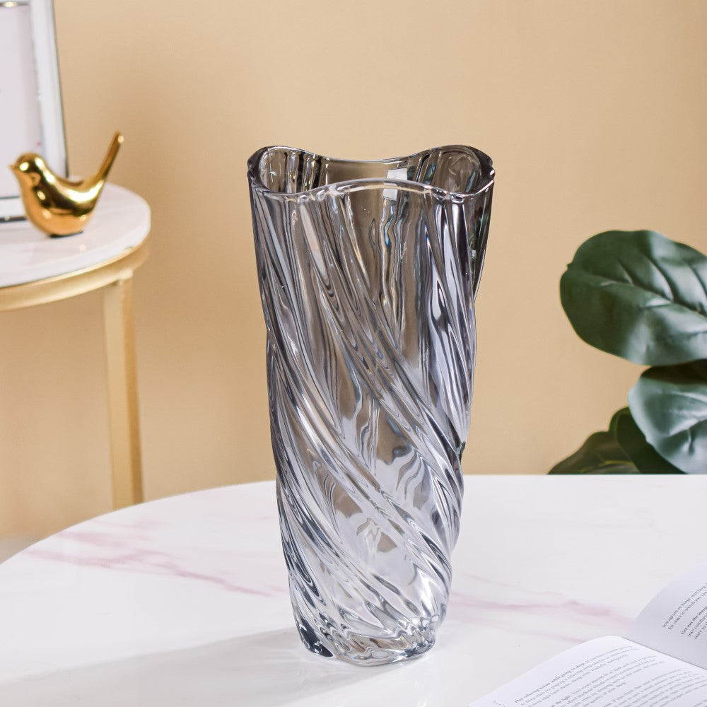 Spiral Winds Glass Flower Vase Grey Large 11 Inch Nestasia