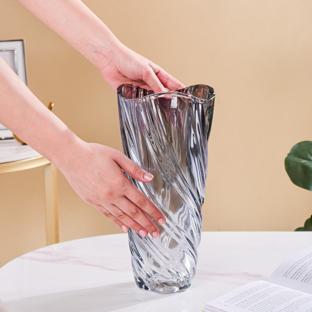 Spiral Winds Glass Flower Vase Grey Large 11 Inch Nestasia