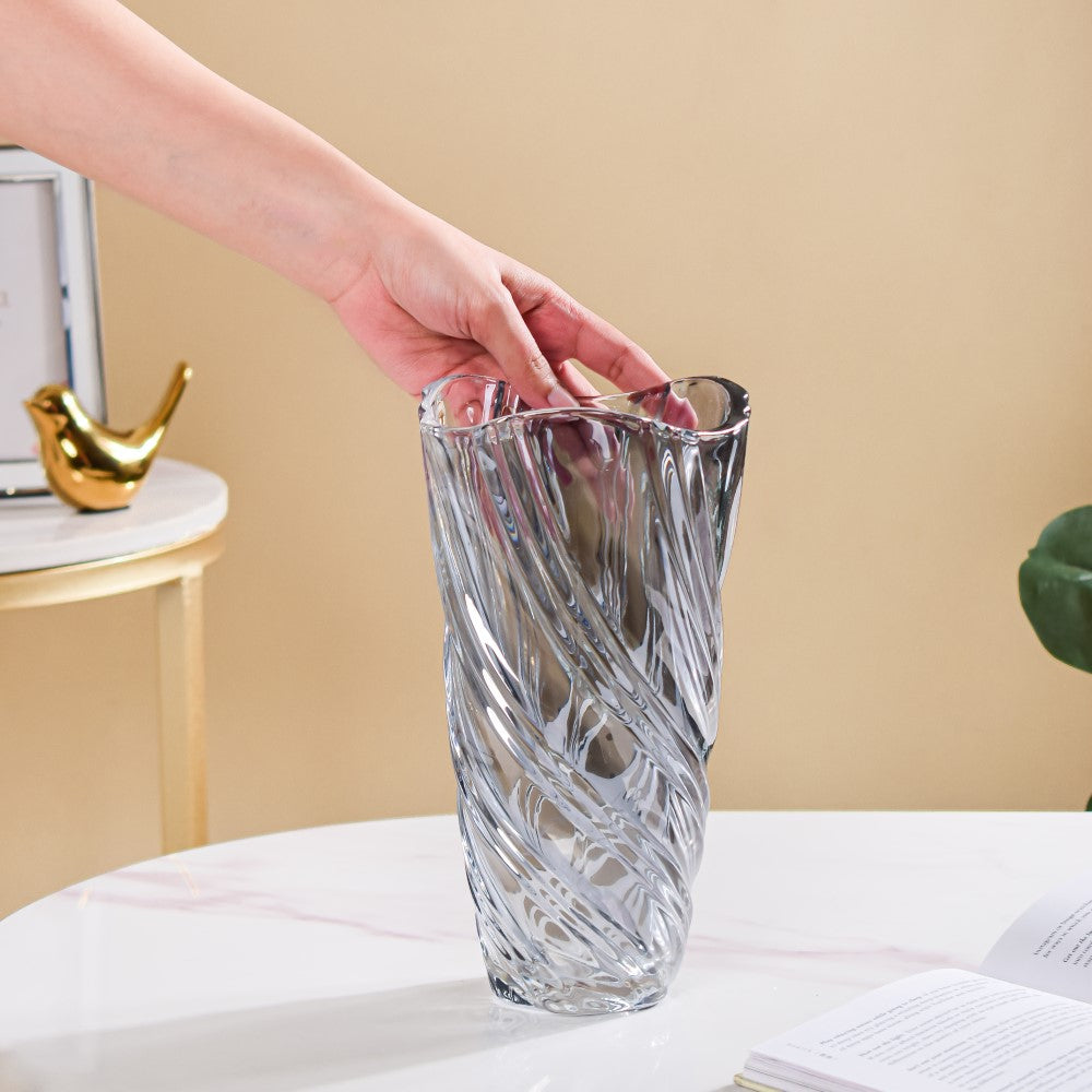 Spiral Winds Glass Flower Vase Grey Small 9 Inch Nestasia