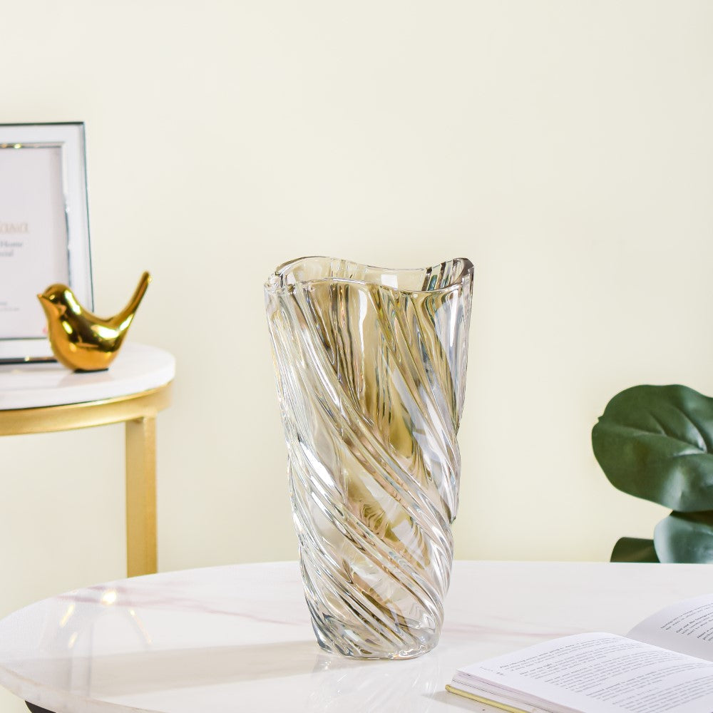Spiral Winds Glass Flower Vase Amber Small 9 Inch Nestasia