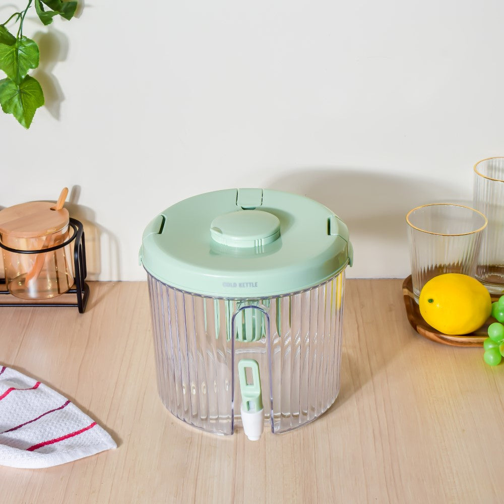 Round Ribbed Drink Dispenser With Infuser Green 6 inch 2L Nestasia