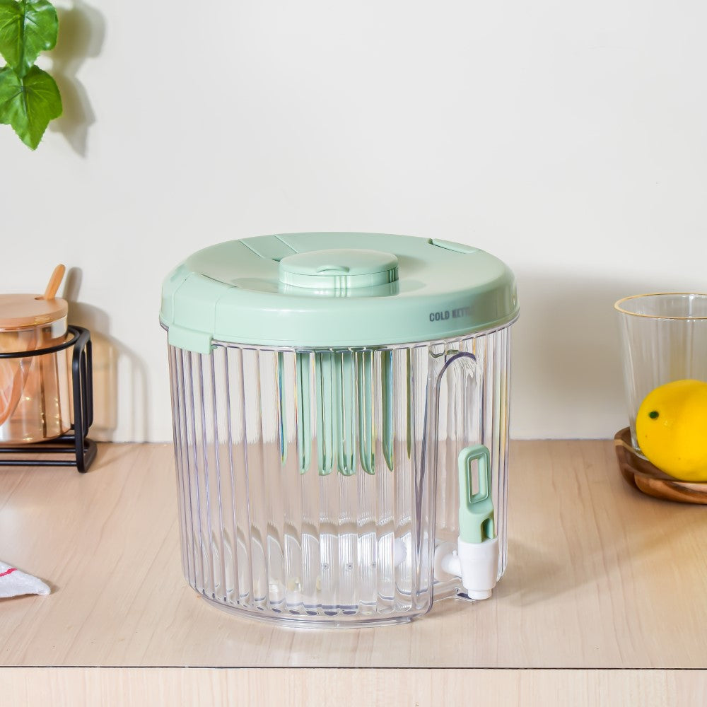 Round Ribbed Drink Dispenser With Infuser Green 6 inch 2L Nestasia