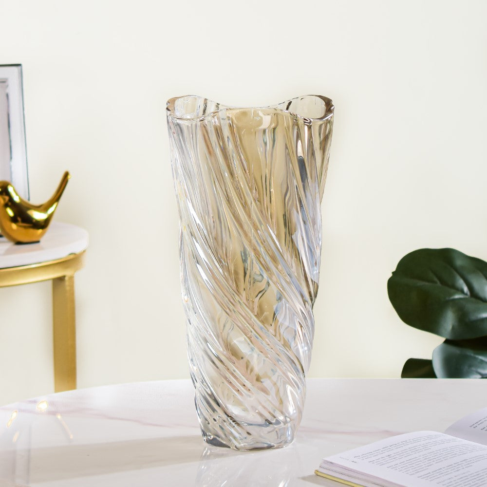 Spiral Winds Glass Flower Vase Amber Large 11 Inch Nestasia