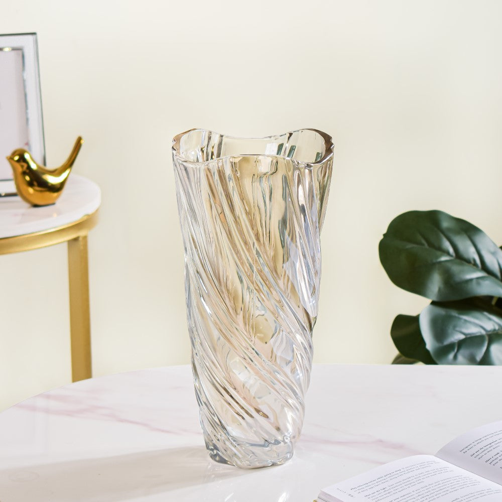 Spiral Winds Glass Flower Vase Amber Large 11 Inch Nestasia