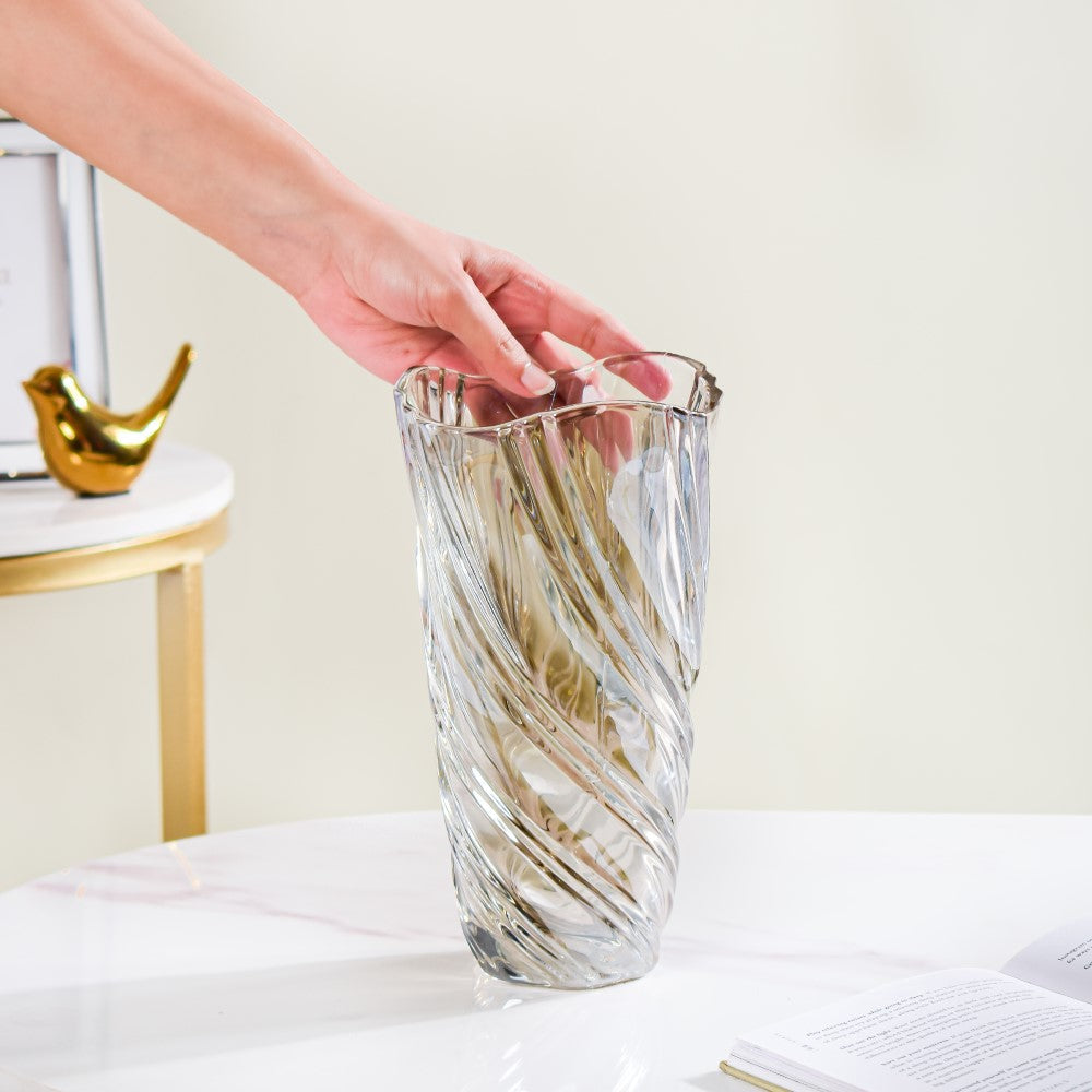 Spiral Winds Glass Flower Vase Amber Small 9 Inch Nestasia
