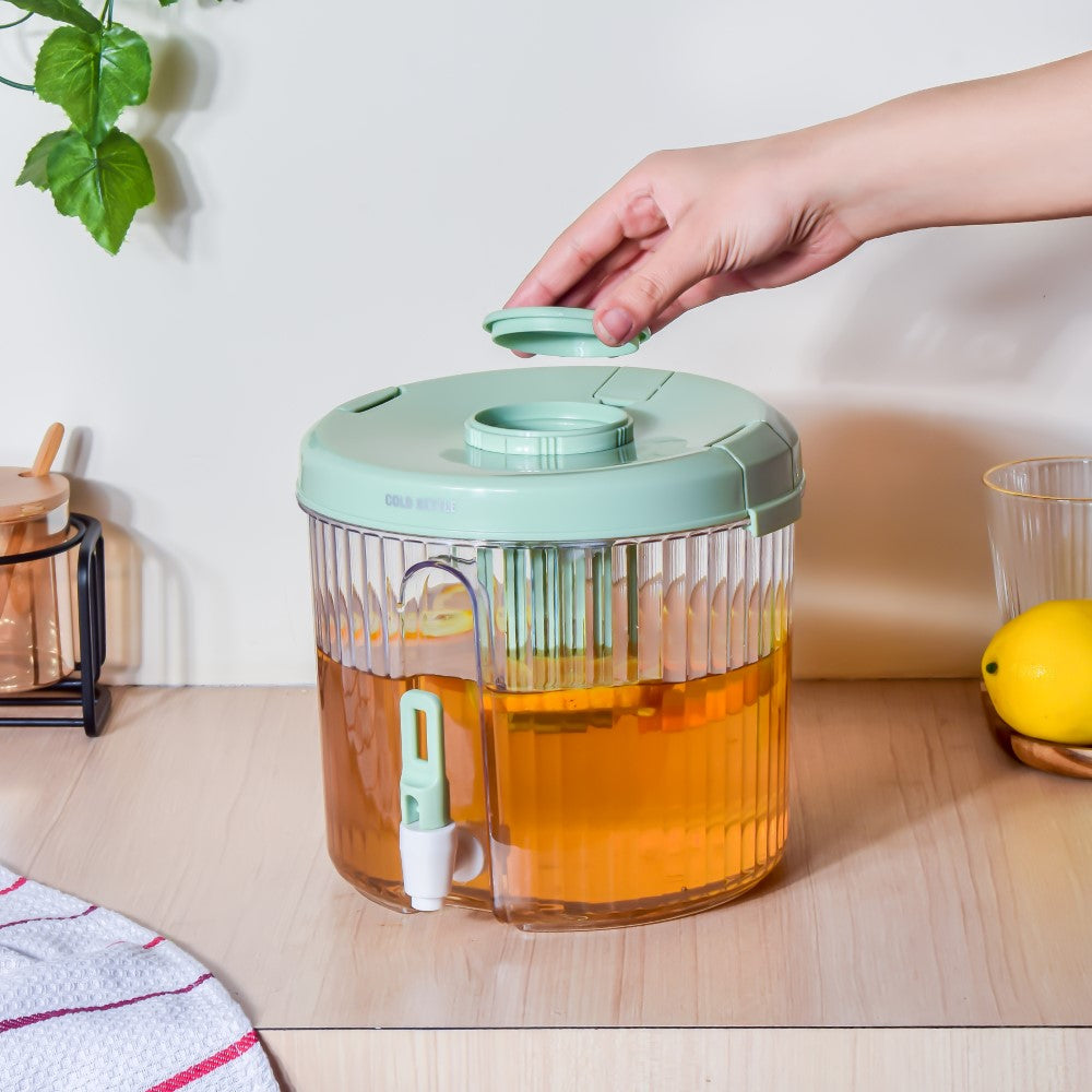 Round Ribbed Drink Dispenser With Infuser Green 6 inch 2L Nestasia