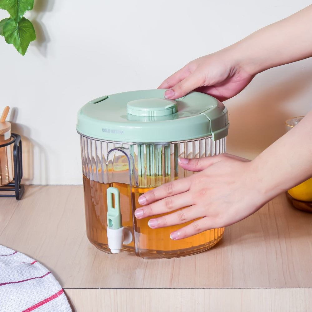 Round Ribbed Drink Dispenser With Infuser Green 6 inch 2L Nestasia