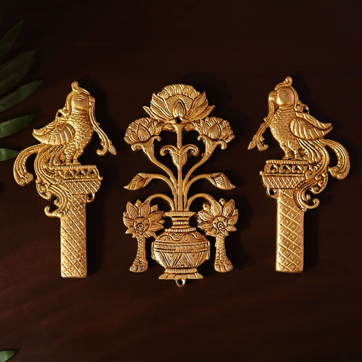 Brass Peacock & Lotus Kalash Wall Hanging Set (7.2 Inch) Vedansh Craft