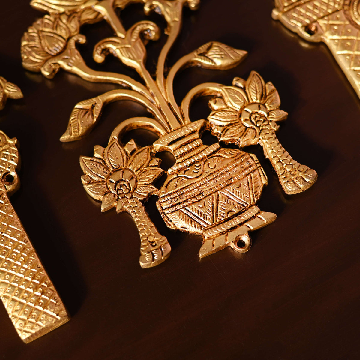 Brass Peacock & Lotus Kalash Wall Hanging Set (7.2 Inch) Vedansh Craft