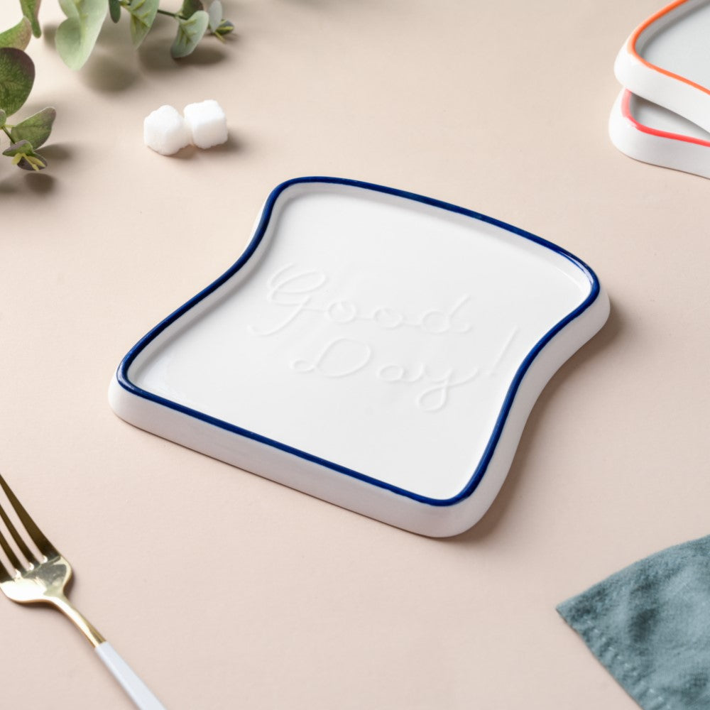 Ceramic Bread Plate Blue Rim Nestasia