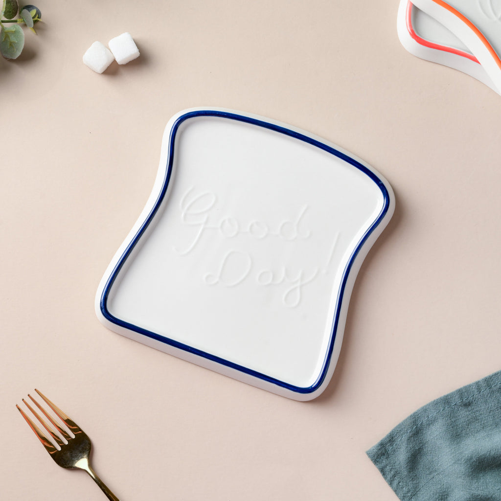 Ceramic Bread Plate Blue Rim Nestasia