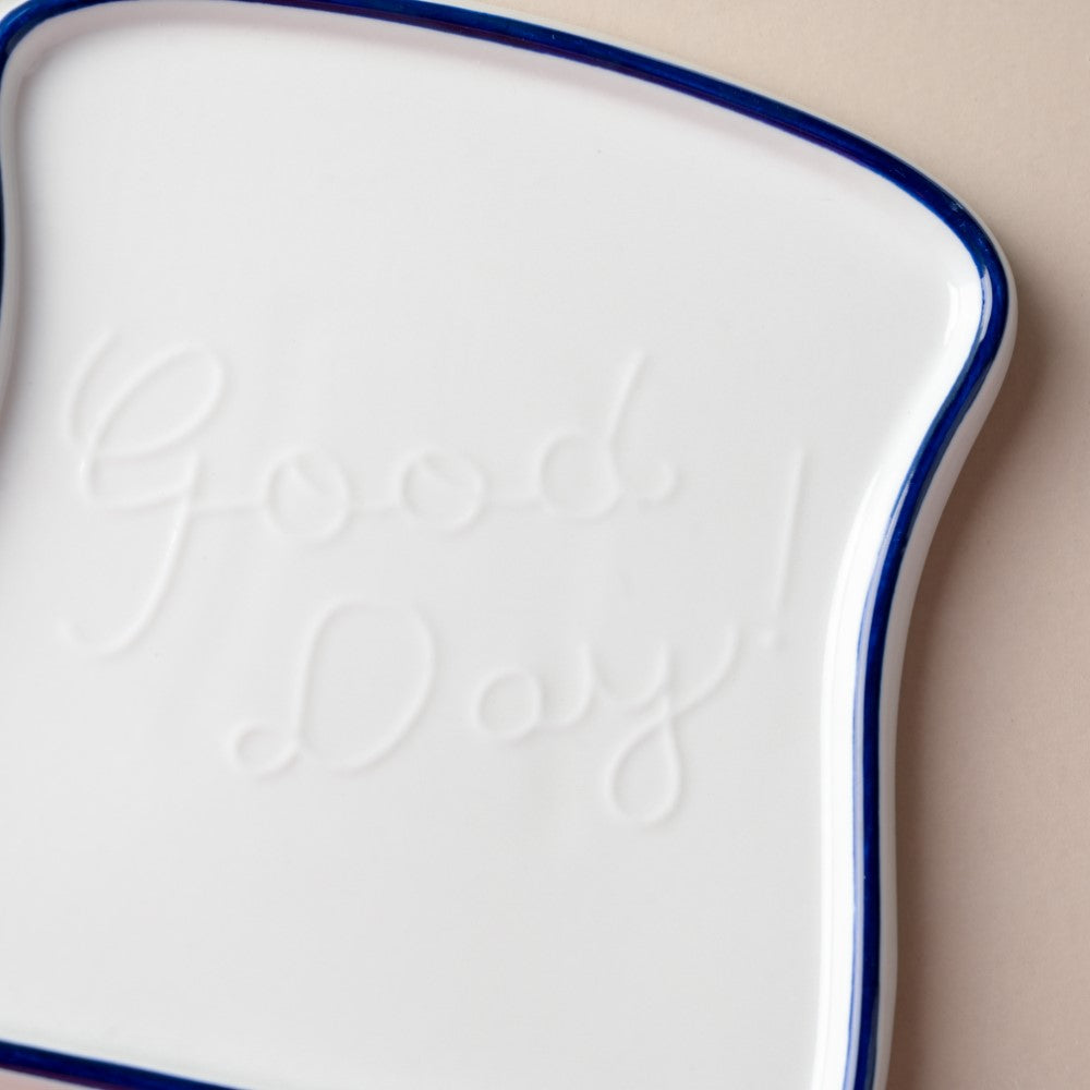 Ceramic Bread Plate Blue Rim Nestasia