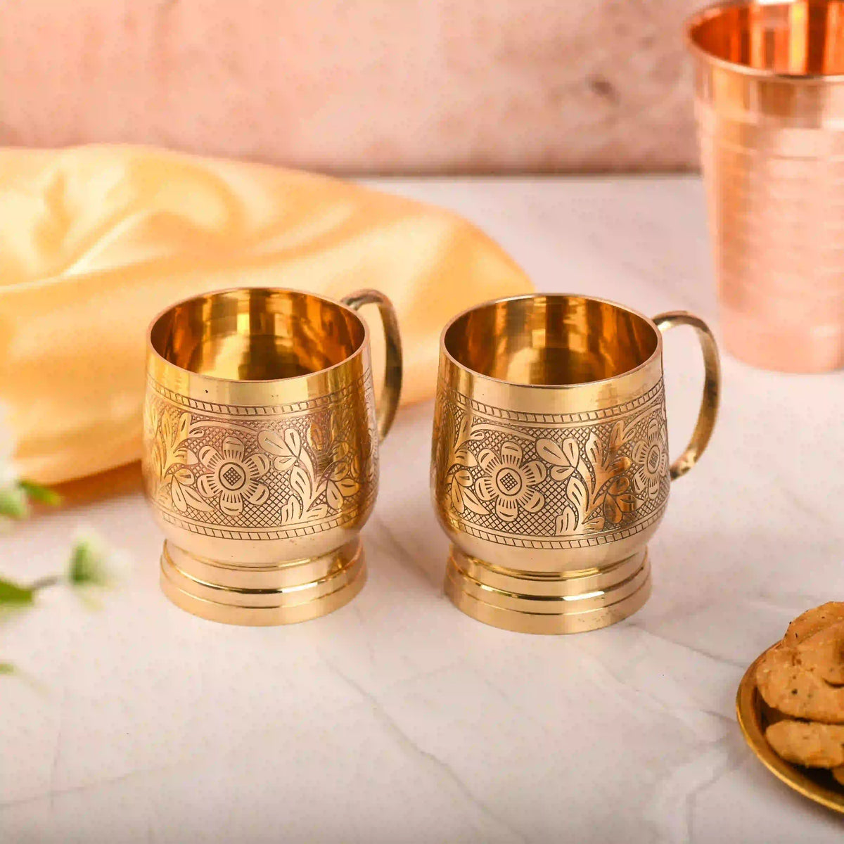 Brass Handcrafted Glass/Cup Pair with Handle Vedansh Craft