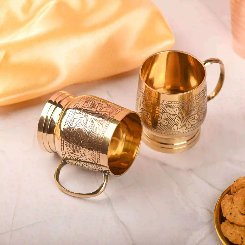 Brass Handcrafted Glass/Cup Pair with Handle Vedansh Craft