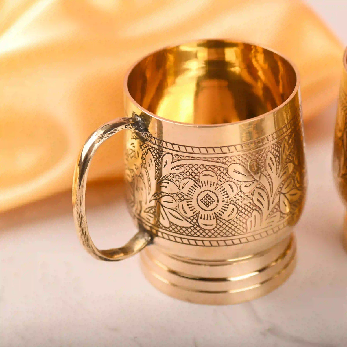 Brass Handcrafted Glass/Cup Pair with Handle Vedansh Craft