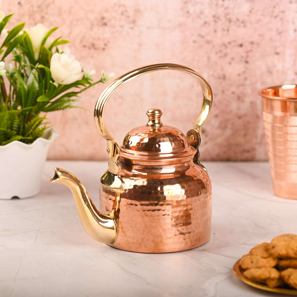 Copper Hammered Tea Kettle Pot – Traditional Indian Drinkware (5.4 Inch) Vedansh Craft