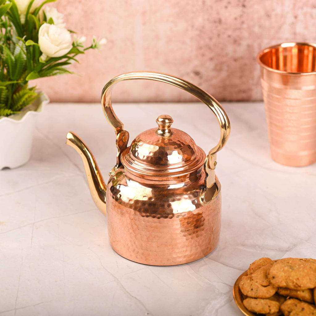 Copper Hammered Tea Kettle Pot – Traditional Indian Drinkware (5.4 Inch) Vedansh Craft
