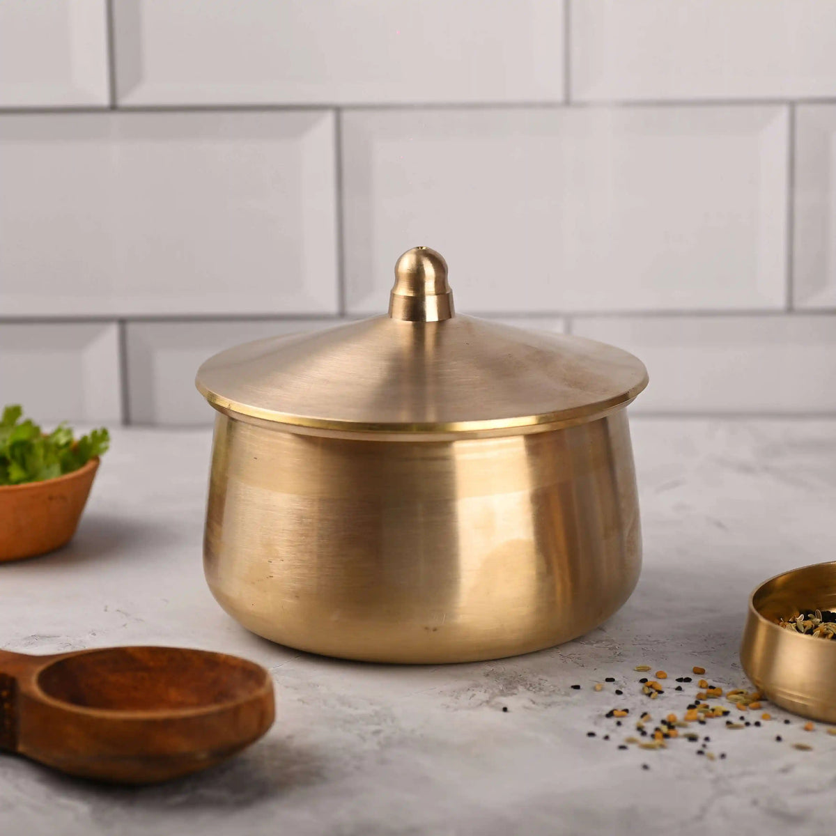 Brass Royal Serving Pot with Lid (4.5 Inch) Vedansh Craft
