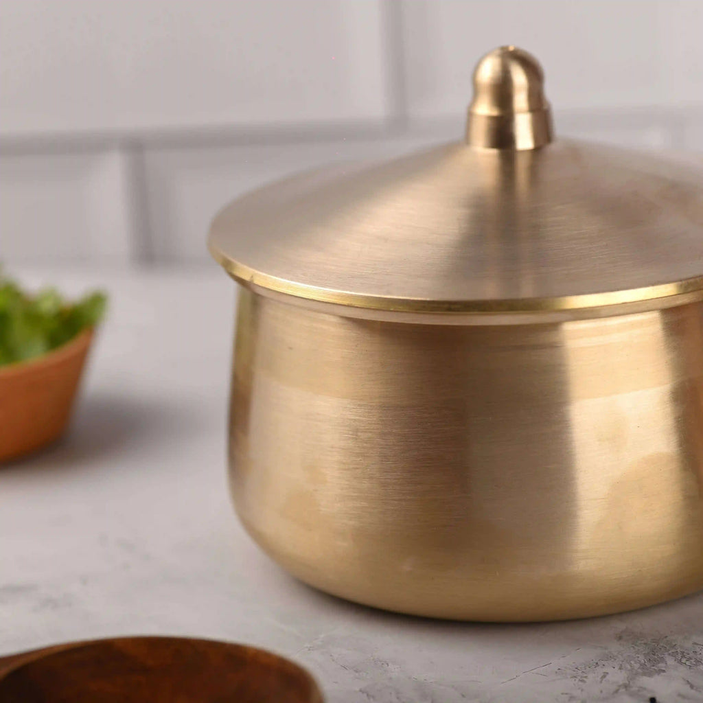 Brass Royal Serving Pot with Lid (4.5 Inch) Vedansh Craft