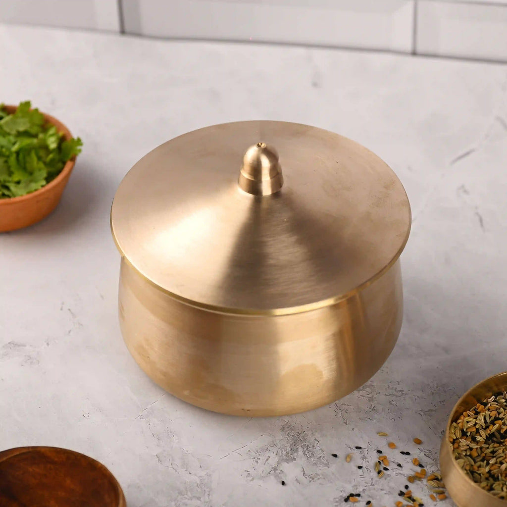 Brass Royal Serving Pot with Lid (4.5 Inch) Vedansh Craft