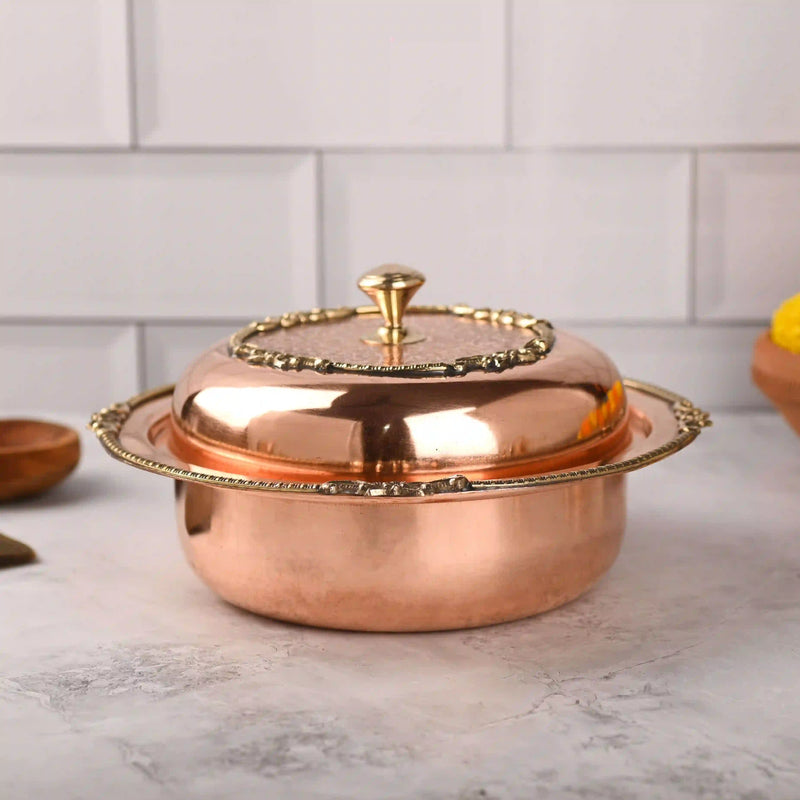 Copper Serving Pot with Lid & Handle – Traditional Indian Premium (5.5 Inch) Vedansh Craft