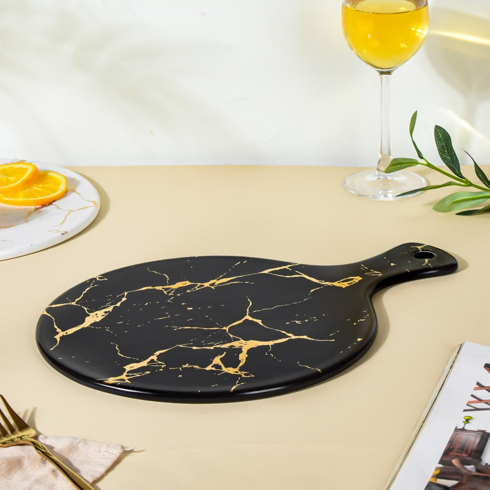Marble Round Serving Platter Black Nestasia