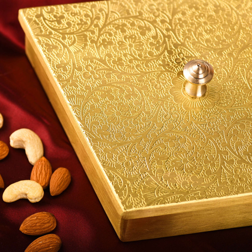 Brass Handcrafted Dry Fruit Box with Lid – Traditional Indian Brassware (2.9 Inch) Vedansh Craft