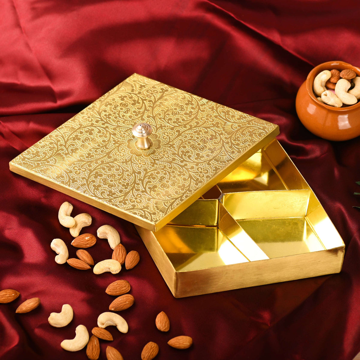 Brass Handcrafted Dry Fruit Box with Lid – Traditional Indian Brassware (2.9 Inch) Vedansh Craft