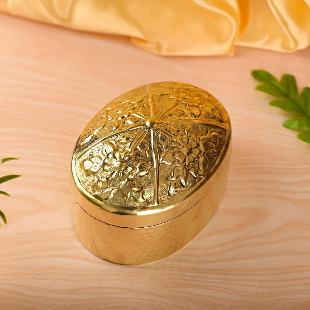 Brass Elegant Oval Box – Traditional Indian Brassware (4 Inch)
