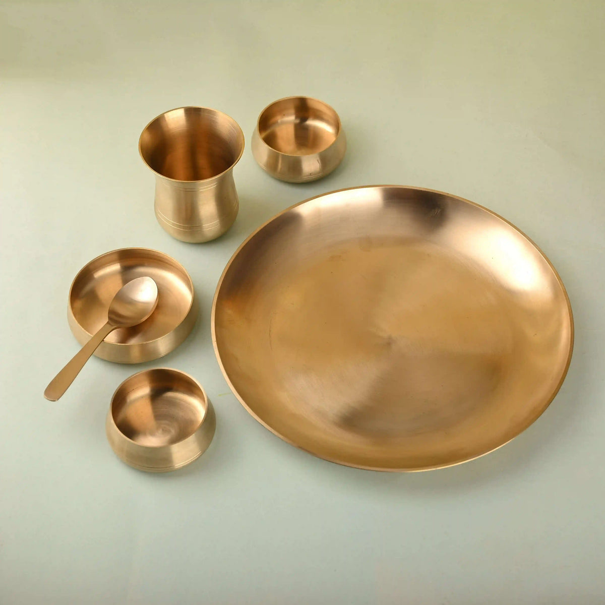 Brass Matt Thali/Dinner Set – Traditional Indian Brassware (1.55 Kg) Vedansh Craft