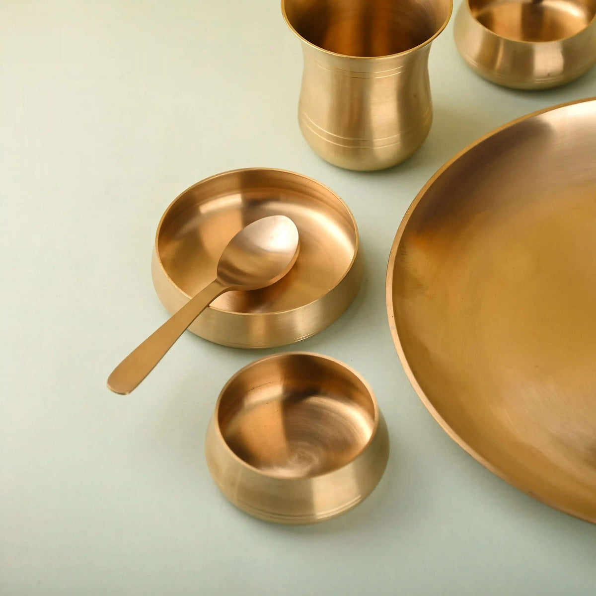 Brass Matt Thali/Dinner Set – Traditional Indian Brassware (1.55 Kg) Vedansh Craft