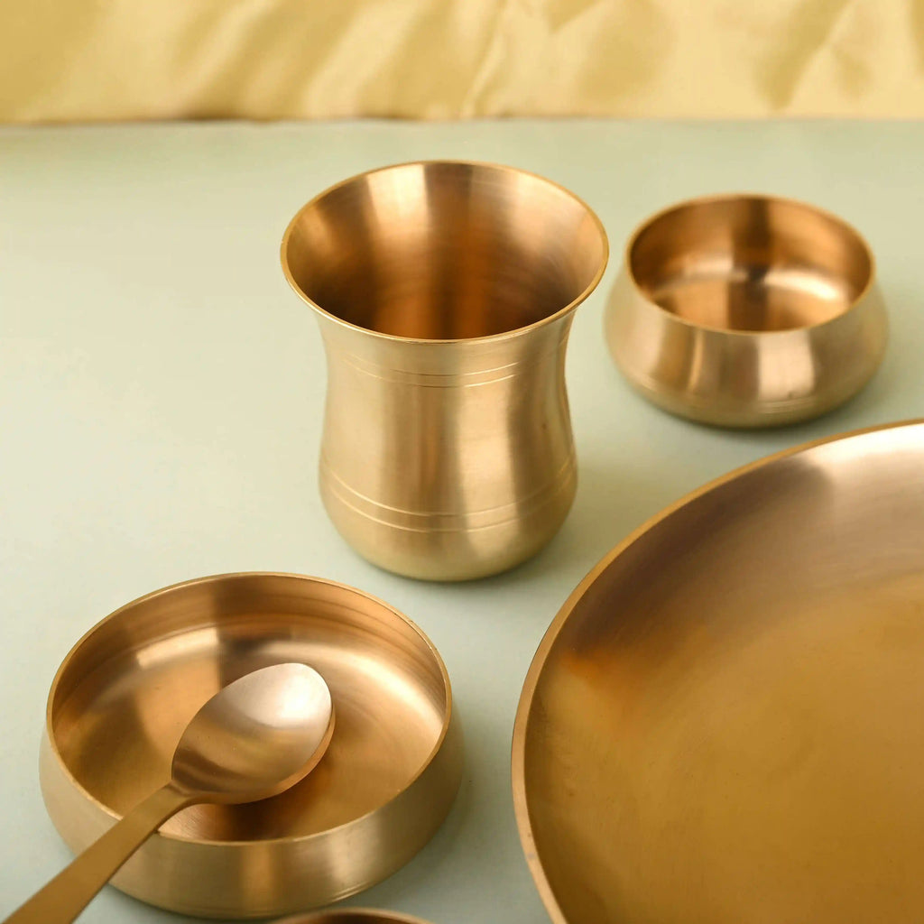 Brass Matt Thali/Dinner Set – Traditional Indian Brassware (1.55 Kg) Vedansh Craft