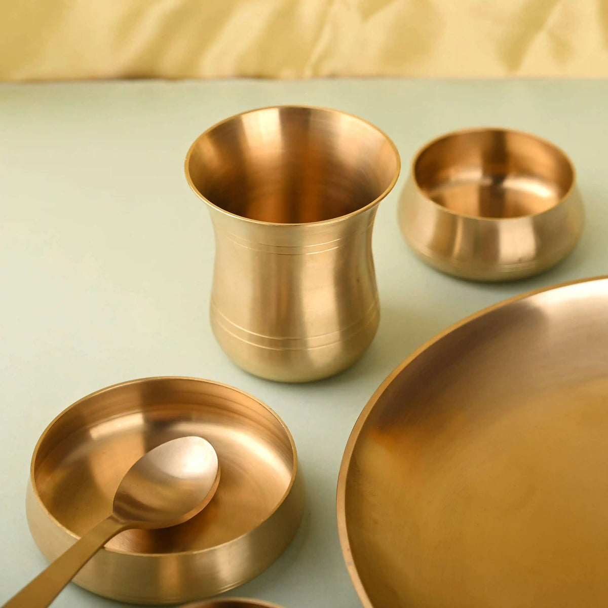 Brass Matt Thali/Dinner Set – Traditional Indian Brassware (1.55 Kg) Vedansh Craft