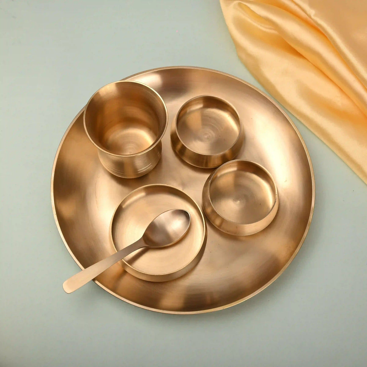 Brass Matt Thali/Dinner Set – Traditional Indian Brassware (1.55 Kg) Vedansh Craft