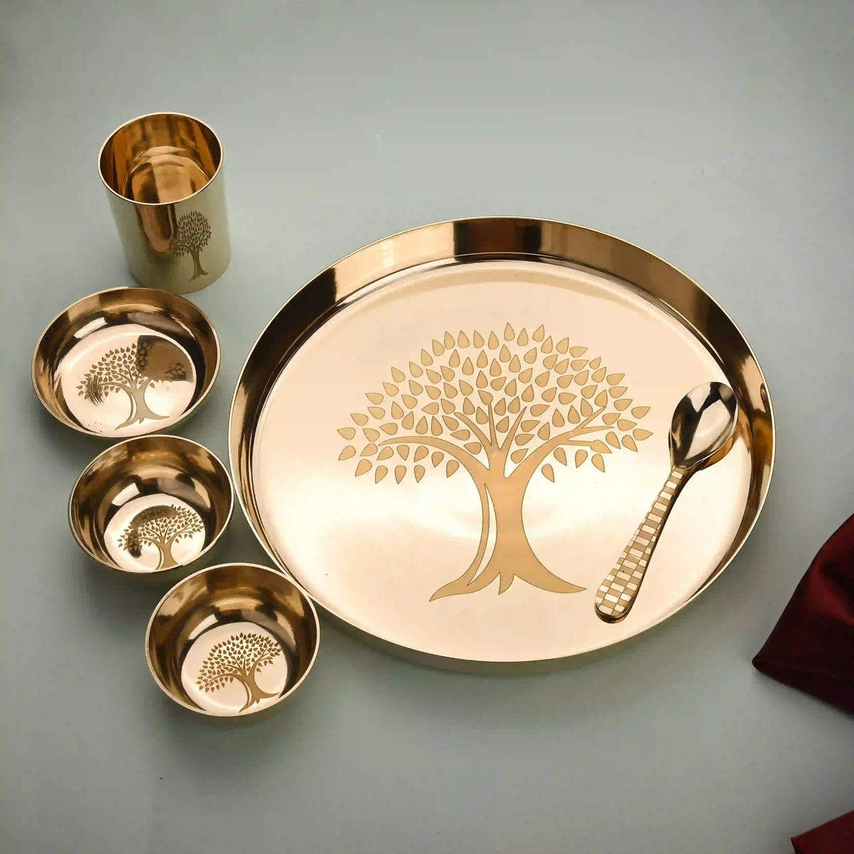 Pure Kansa/Bronze Thali/Dinner Set with Tree Design (1.65Kg) Vedansh Craft