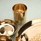 Pure Kansa/Bronze Thali/Dinner Set with Tree Design (1.65Kg) Vedansh Craft