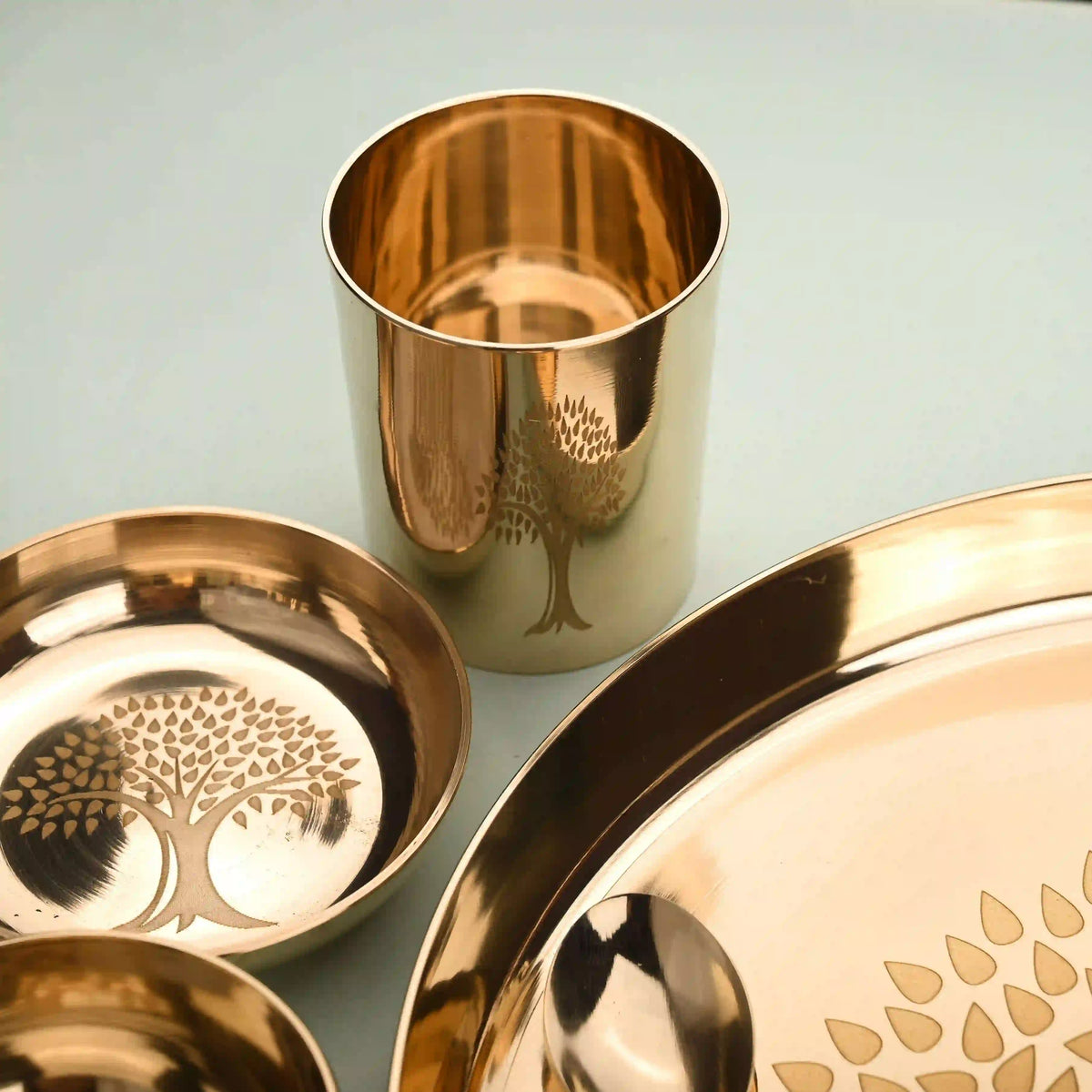 Pure Kansa/Bronze Thali/Dinner Set with Tree Design (1.65Kg) Vedansh Craft
