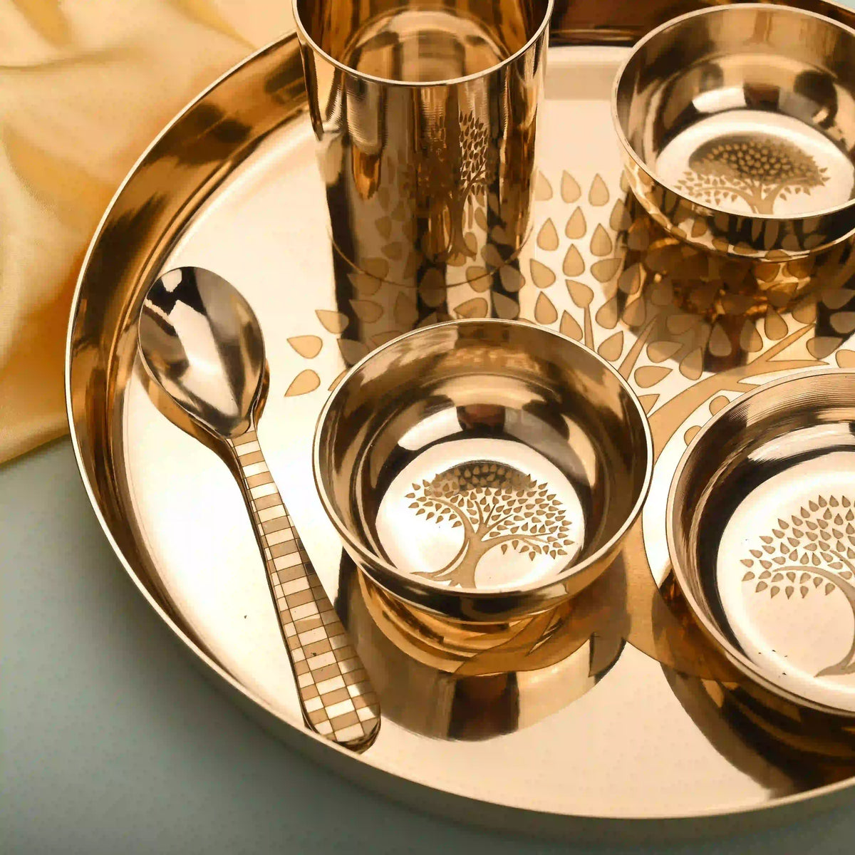 Pure Kansa/Bronze Thali/Dinner Set with Tree Design (1.65Kg) Vedansh Craft