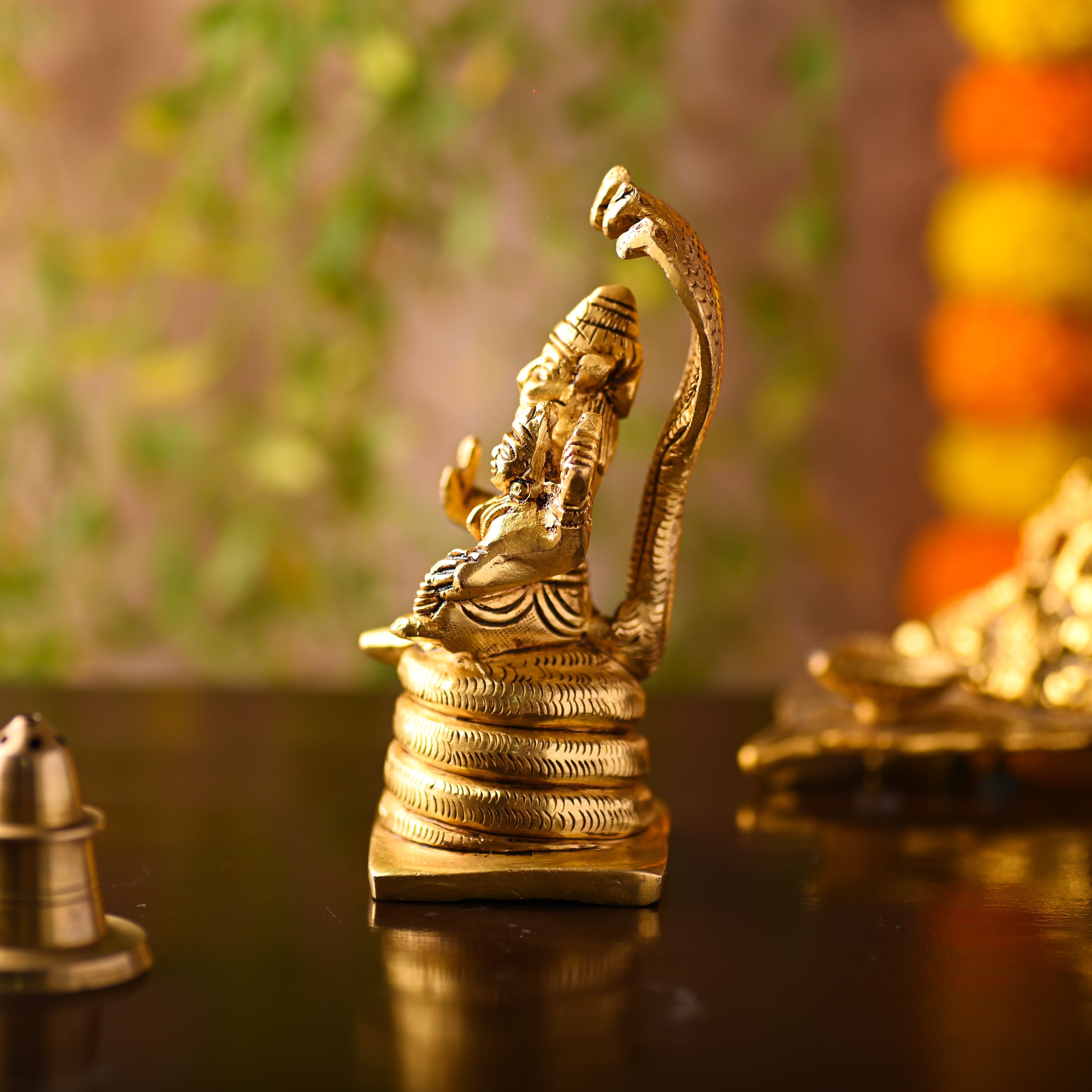 Brass Narasimbha Idol Sitting on Sheshnag – Handmade Brass Decor (5 Inch) Vedansh Craft