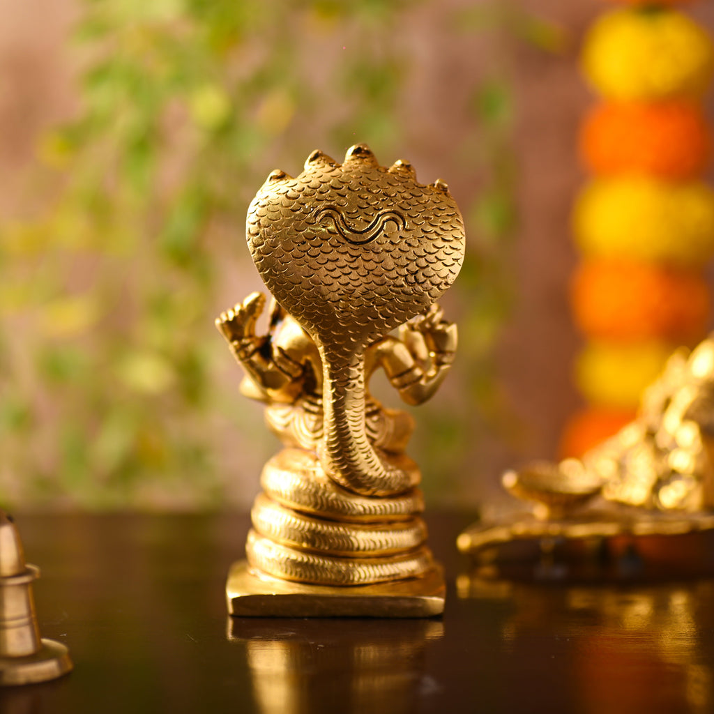 Brass Narasimbha Idol Sitting on Sheshnag – Handmade Brass Decor (5 Inch) Vedansh Craft