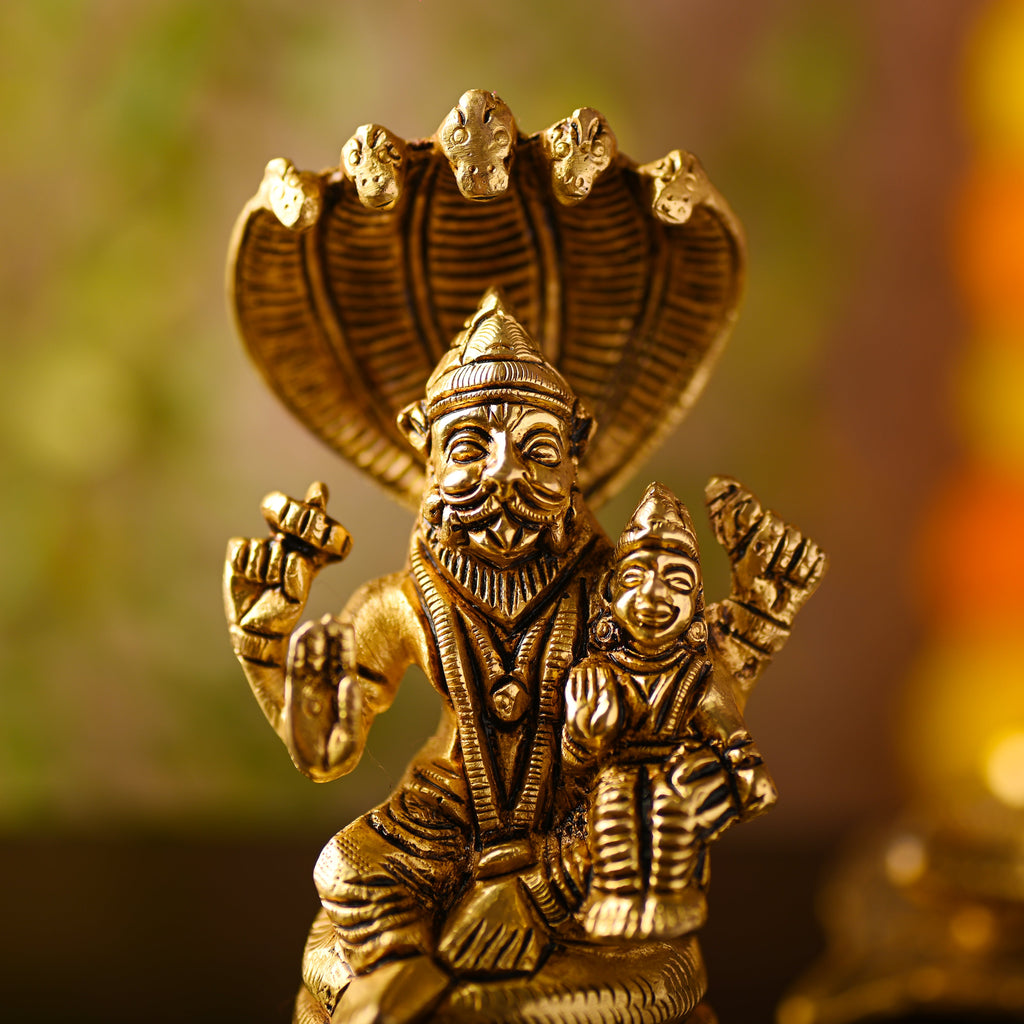 Brass Narasimbha Idol Sitting on Sheshnag – Handmade Brass Decor (5 Inch) Vedansh Craft