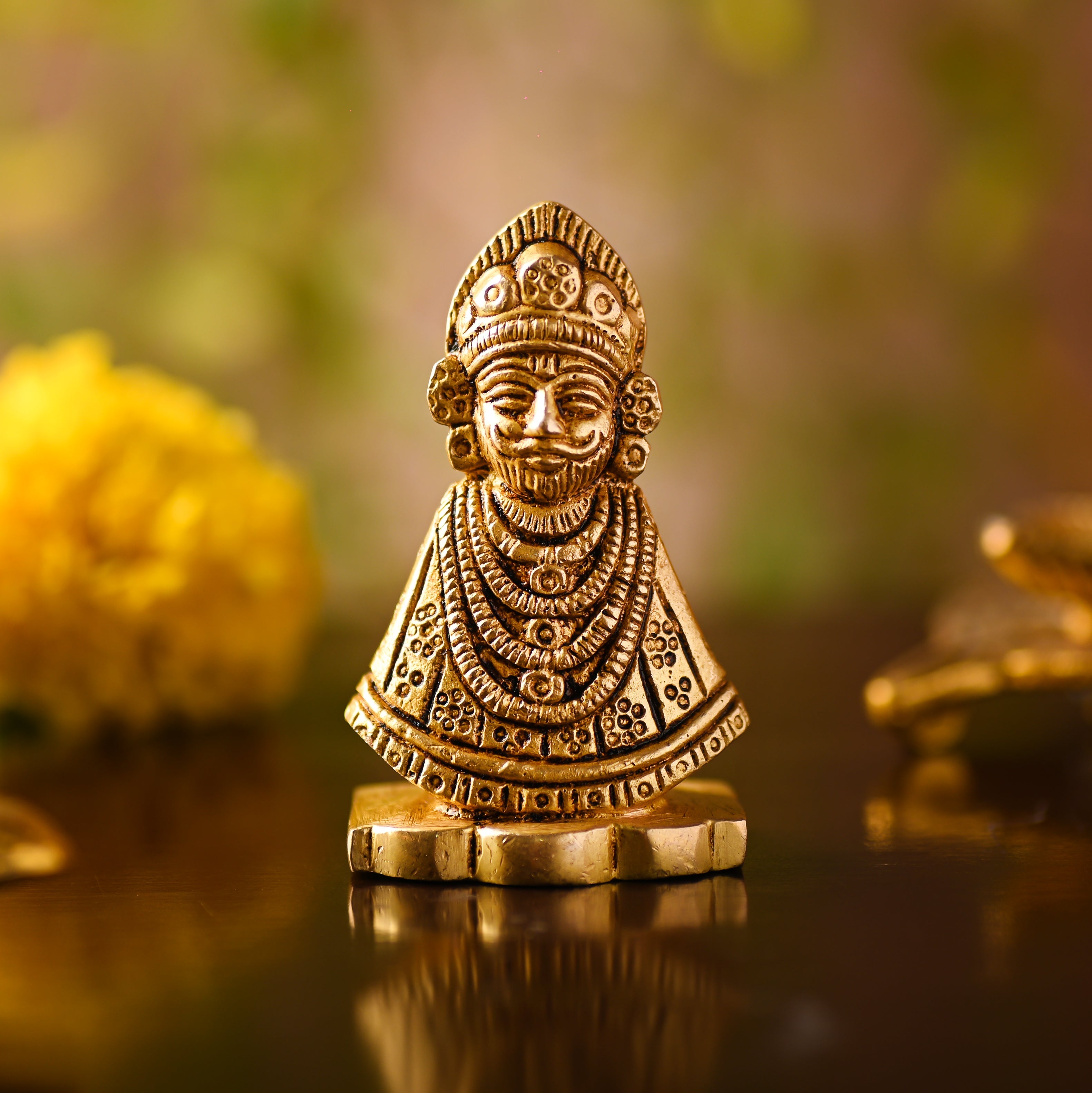 Brass Khatu shyam Idol – Handmade Premium Brass Decor (2.8 Inch) Vedansh Craft