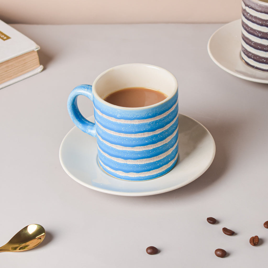 Blue And White Textured Cup Set 150 ml Nestasia