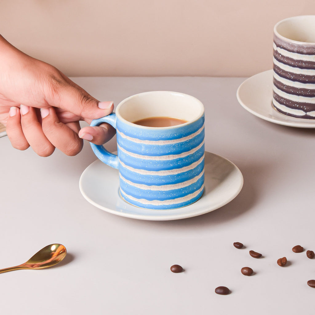 Blue And White Textured Cup Set 150 ml Nestasia