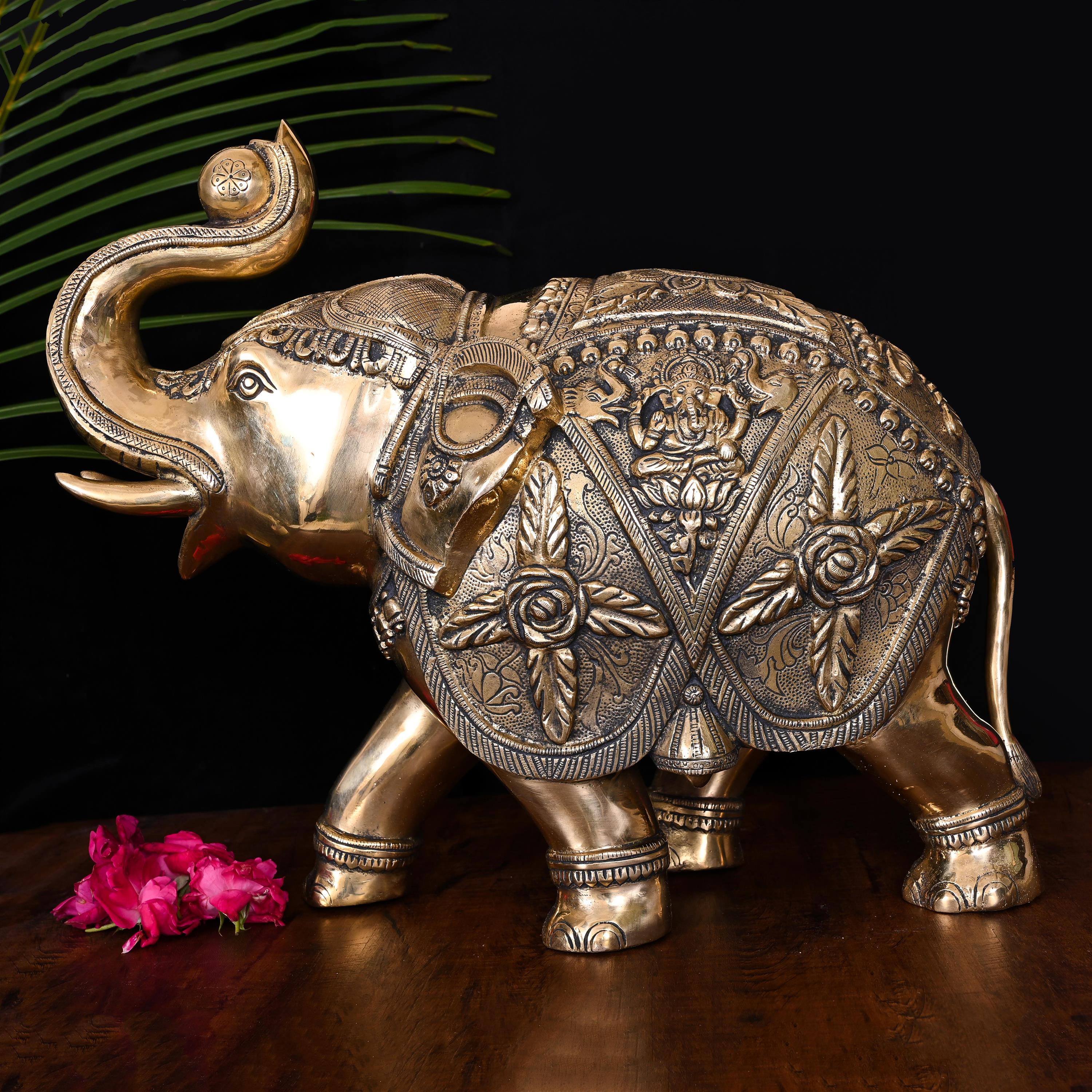 Brass Royal Elephant Statue Home Accent (15 Inch) Vedansh Craft