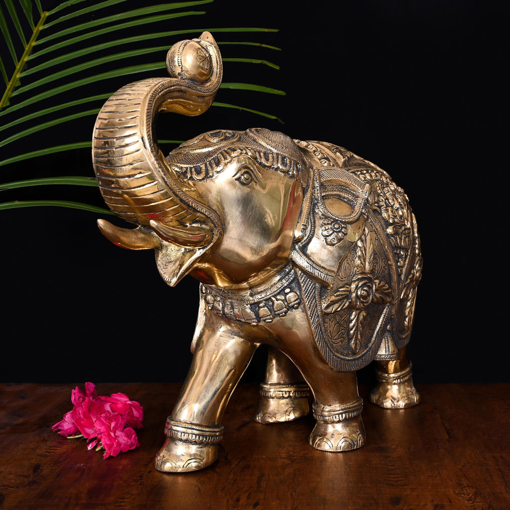 Brass Royal Elephant Statue Home Accent (15 Inch) Vedansh Craft