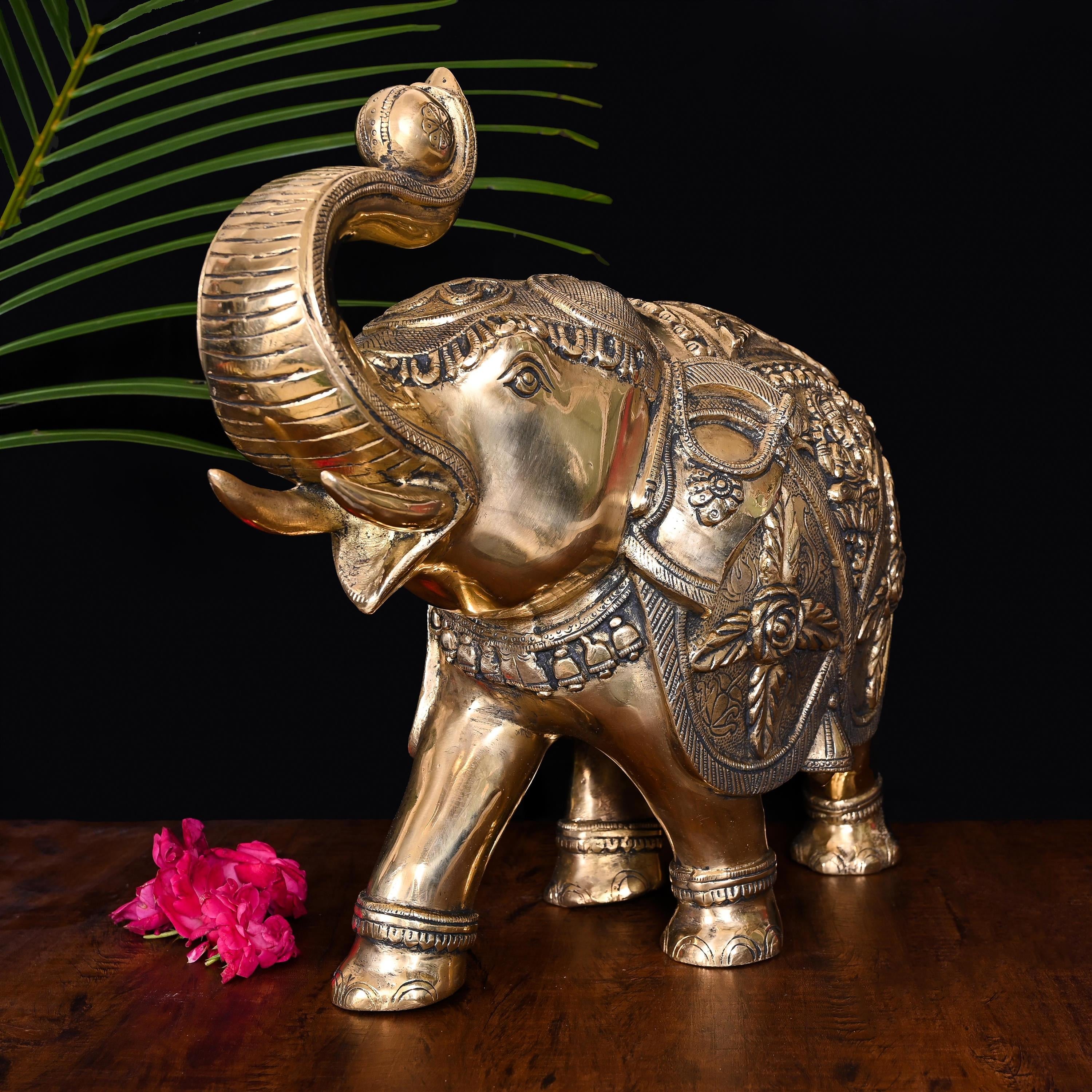 Brass Royal Elephant Statue Home Accent (15 Inch) Vedansh Craft