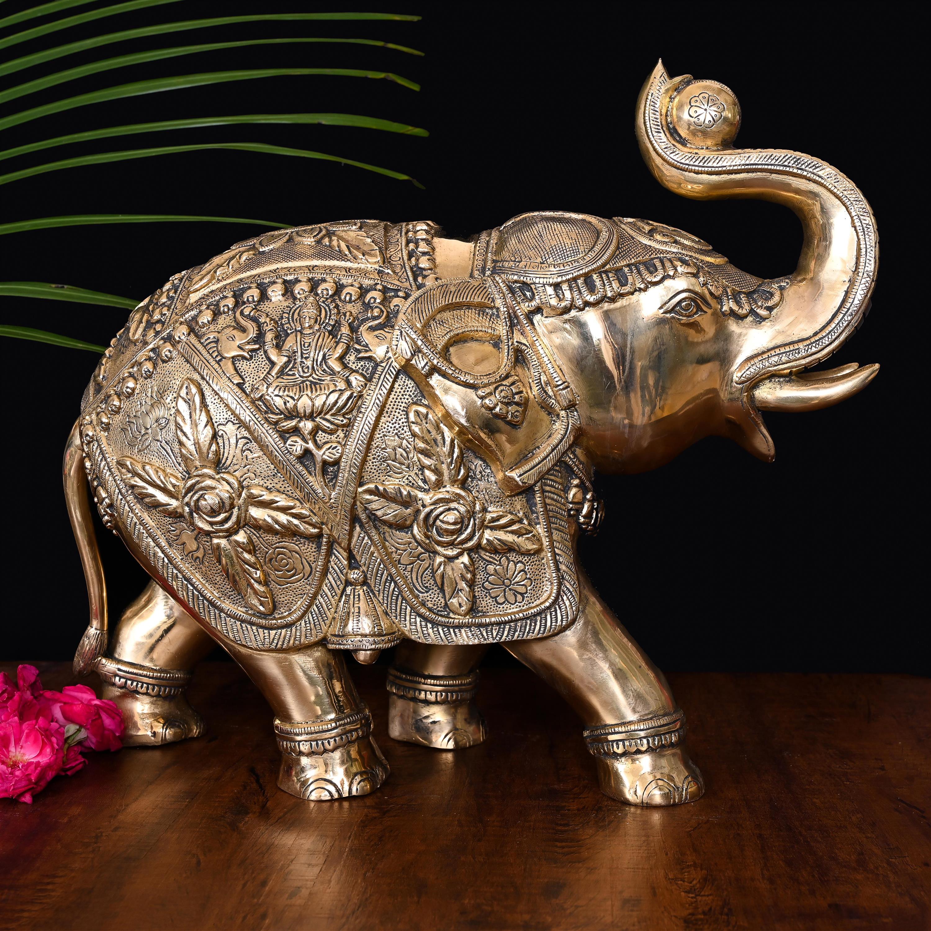 Brass Royal Elephant Statue Home Accent (15 Inch) Vedansh Craft