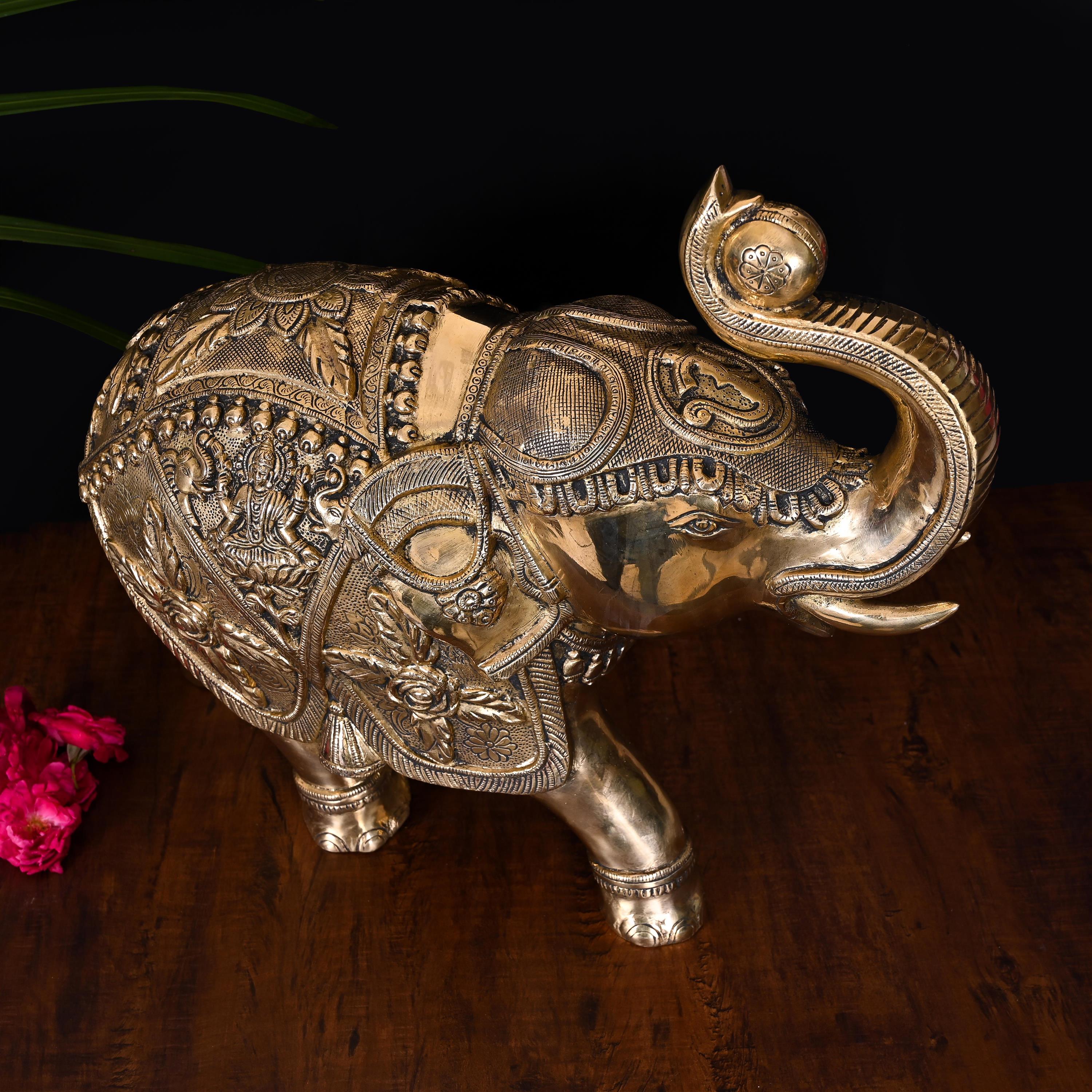 Brass Royal Elephant Statue Home Accent (15 Inch) Vedansh Craft